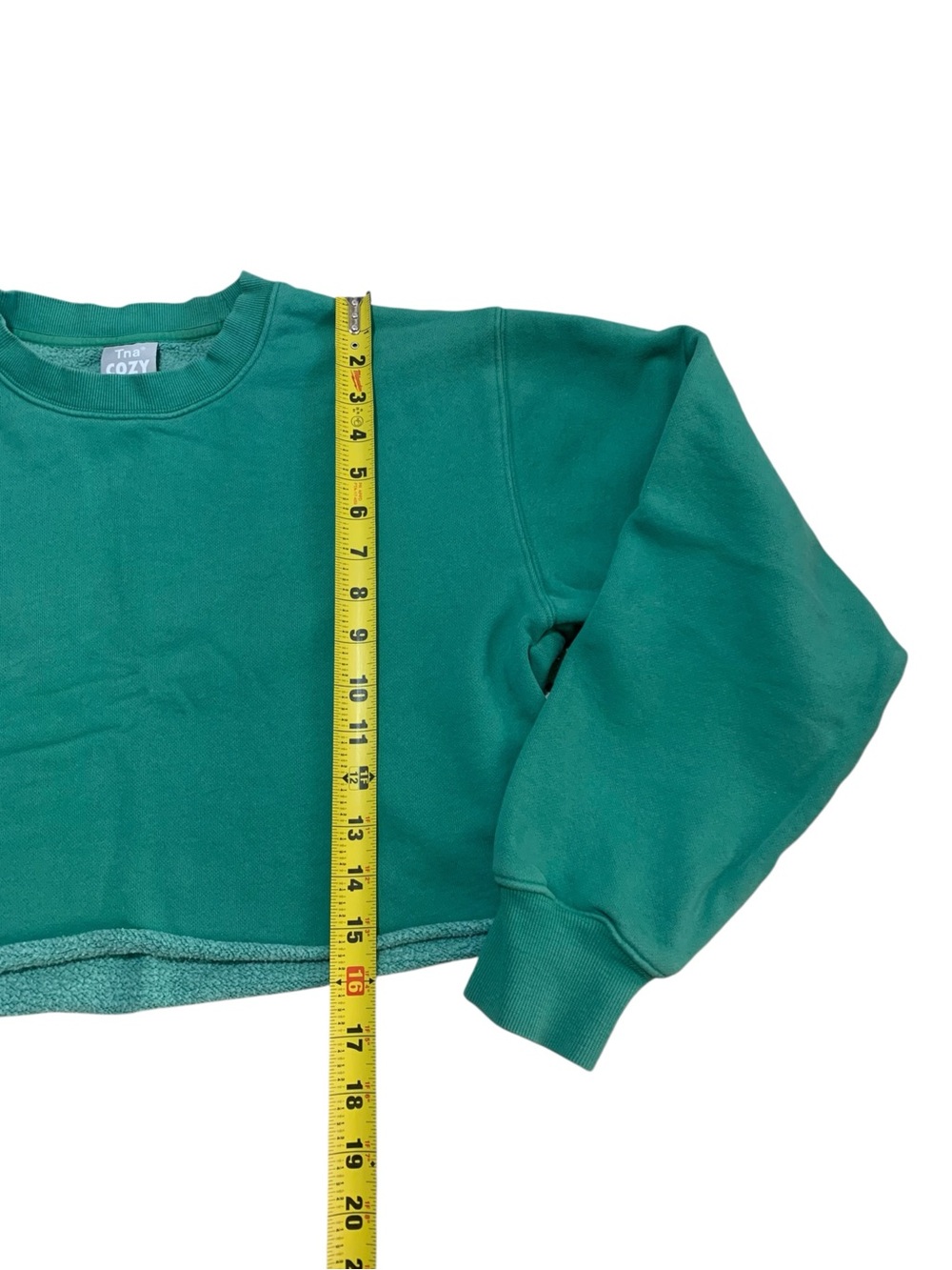 Tna Aritzia Cozy Fleece Perfect Cropped Crew Sweatshirt Green S - Picture 8 of 8